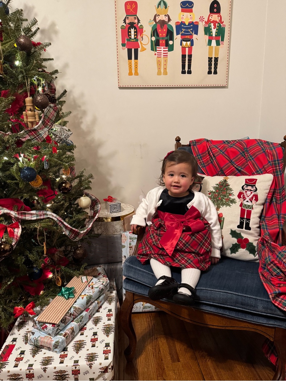 Toddler Girls Plaid Holiday Party Dress with Satin Bow